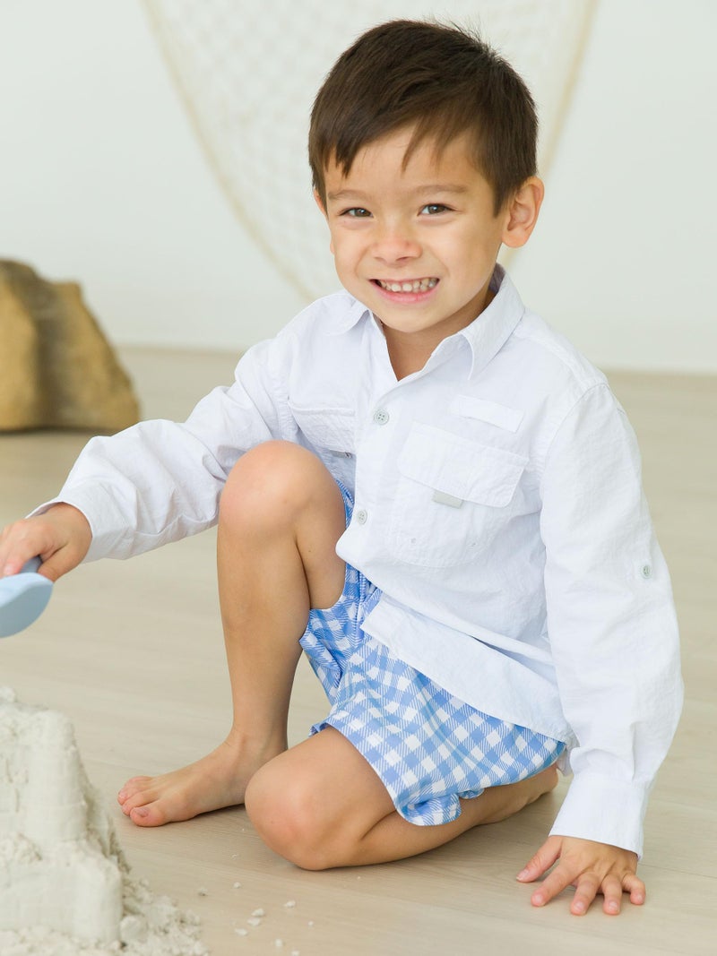 RUGGEDBUTTS Boys UPF50+ Sun Protection Gingham Swim Trunks - Periwinkle Blue Gingham, 2T - Image 3
