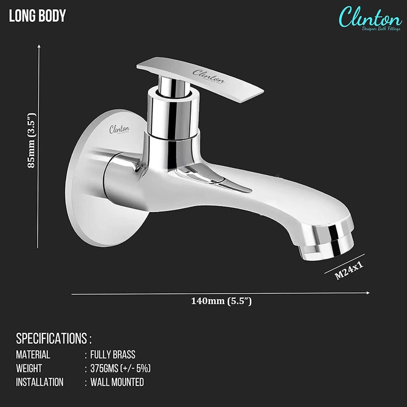 CLINTON CLINTON Brass Ocean Long Body Tap for Bathroom and Kitchen Chrome Finish Set of 1 - Image 2