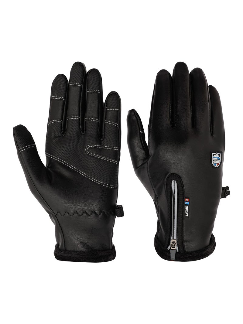 FabSeasons Winter Cycling PU Leather Gloves for Men & Women, with Fleece Lining, Touch Screen Enabled, Smooth Driving/Riding Experience - Image 1