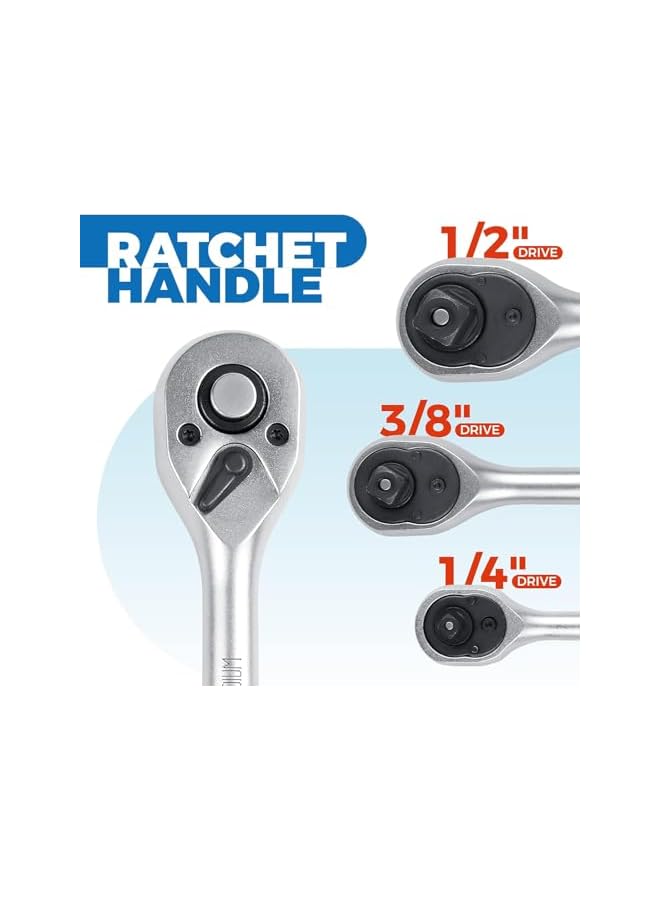promass 3-Piece Quick Release Ratchet Wrench Set, 1/4", 3/8", 1/2" Drive, 24 Tooth Socket Wrench, Chrome Vanadium Steel, Box End, Ratchet Wrench Set - Image 2