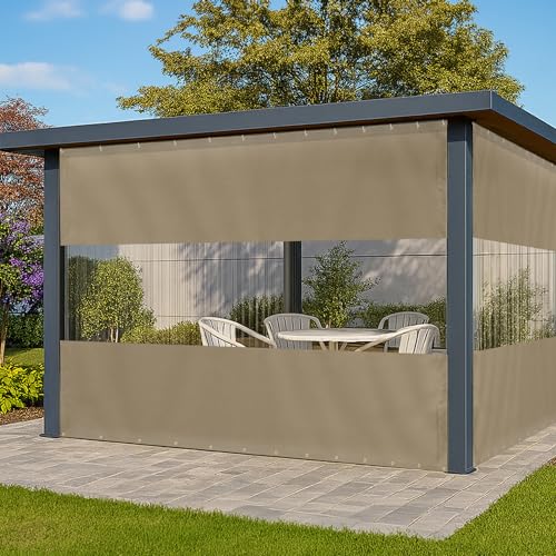 Covers & All Covers All Vinyl Outdoor Curtains for Patio Waterproof 12 oz Outdoor Clear Panel Curtains Gazebo Curtains with Brass Grommets for Pergola Porch Patio Walls for Winter 7 x 10 ft Beige - Image 1