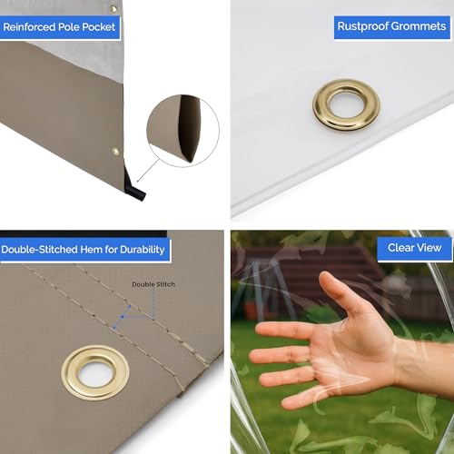 Covers & All Covers All Vinyl Outdoor Curtains for Patio Waterproof 12 oz Outdoor Clear Panel Curtains Gazebo Curtains with Brass Grommets for Pergola Porch Patio Walls for Winter 7 x 10 ft Beige - Image 3
