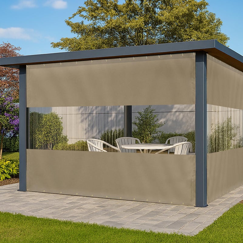 Covers & All Covers All Vinyl Outdoor Curtains for Patio Waterproof 12 oz Outdoor Clear Panel Curtains Gazebo Curtains with Brass Grommets for Pergola Porch Patio Walls for Winter 7 x 10 ft Beige - Image 2