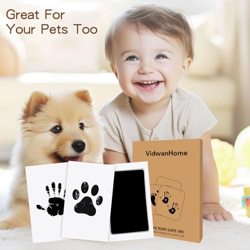 VidwanHome Baby Hand and Footprint Kit, Inkless Clean Touch Ink Pad Newborn Keepsake, Mother’s Day Gift for New Mom, Mess-Free Paw Print Kit for Dogs & Cats, 4 Pack with 16 White Cards, Jet Black - Image 5
