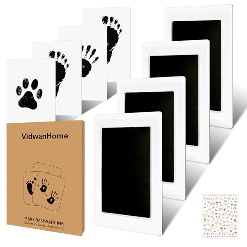 VidwanHome Baby Hand and Footprint Kit, Inkless Clean Touch Ink Pad Newborn Keepsake, Mother’s Day Gift for New Mom, Mess-Free Paw Print Kit for Dogs & Cats, 4 Pack with 16 White Cards, Jet Black - Image 1