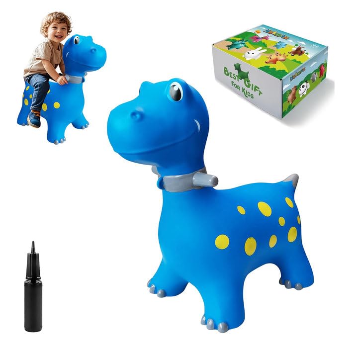 Hot Max HotMax Bouncy Horse, Dinosaur Hopper Toys for Kids, Inflatable Ride on Bouncy Animals Toys for Toddlers, Jumping Horse for Baby Birthday Gift for Boy or Girl 18 Months 2-4 Year Old (Blue) - Image 1