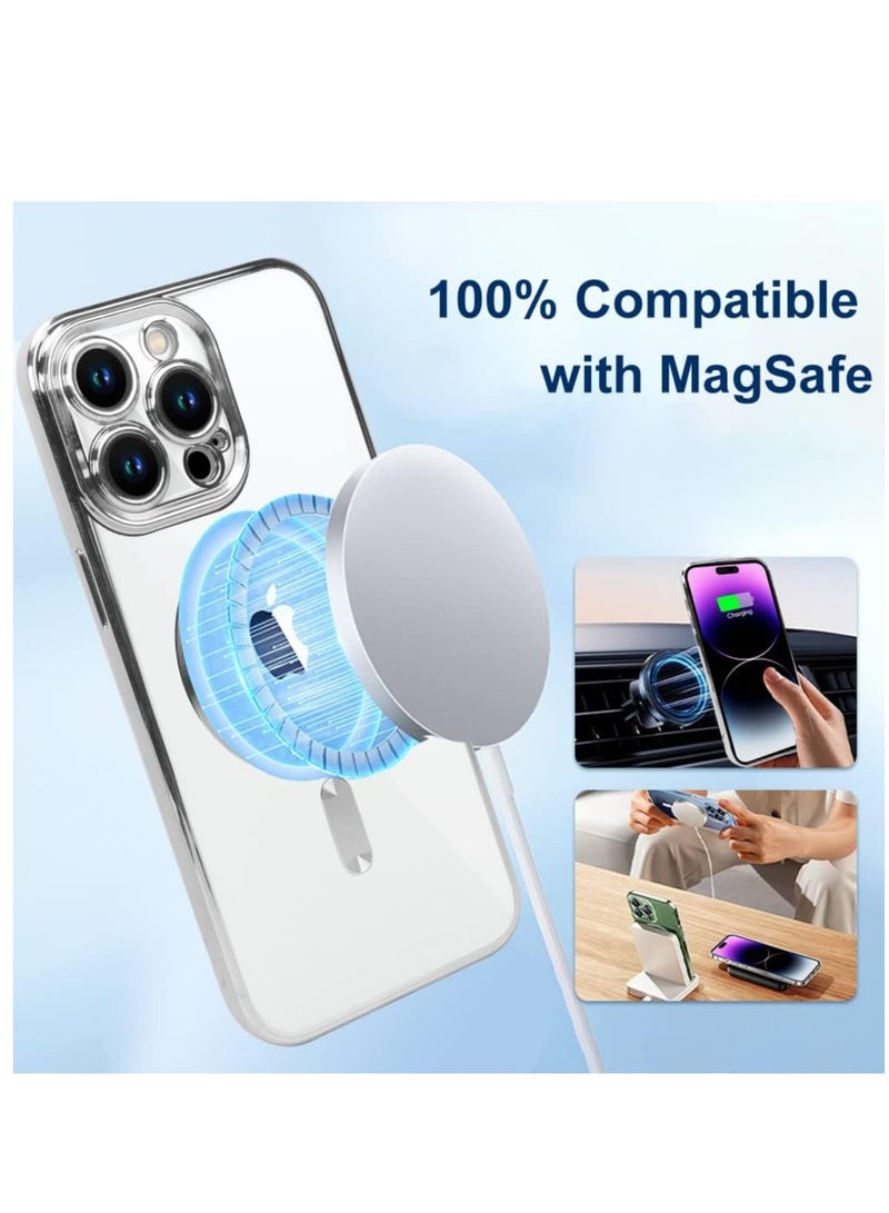 ELTRAZONE حافظة مغناطيسية لجهاز آيفون 14 برو ماكس [متوافقة مع MagSafe] واقي عدسة الكاميرا طلاء فاخر غطاء للنساء والرجال شفاف ناعم TPU مقاوم للصدمات - فضي - Image 3