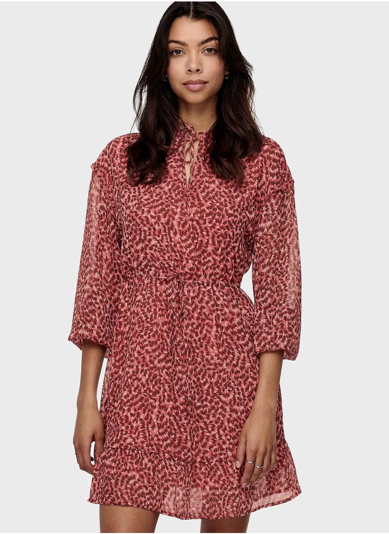 ONLY Tie Waist Ruffle Hem Mini Dress