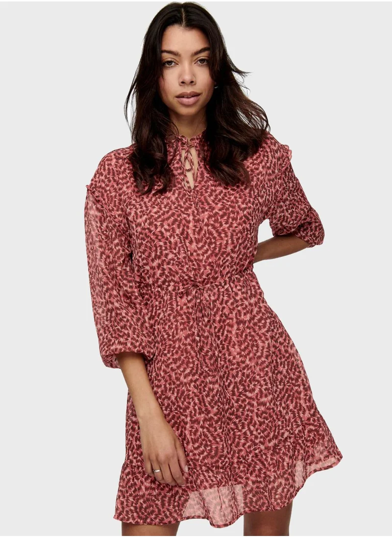 ONLY Tie Waist Ruffle Hem Mini Dress