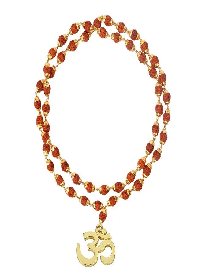 ASTRODIDI Brass Om Pendant Locket With Rudraksha Cap Mala (Brown and Golden Color)