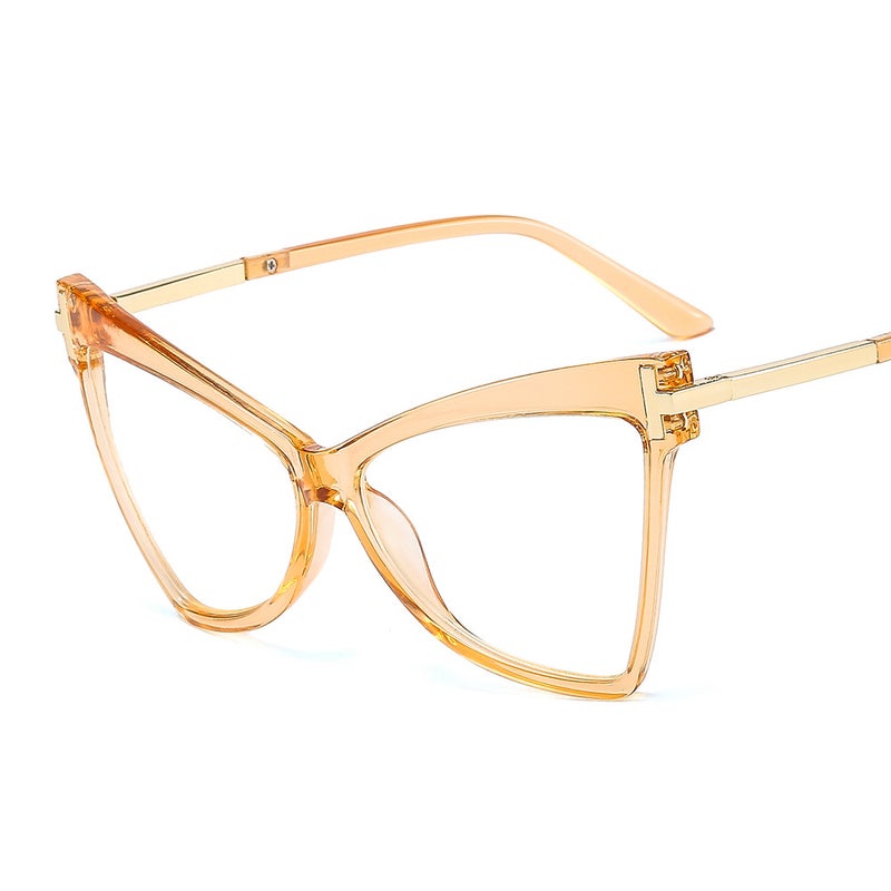 Generic Cats Eye Style Womens Personality Frame T-shaped Decorative Flat Lens Anti-blue Light Glasses with Proximity 3001 Champagne