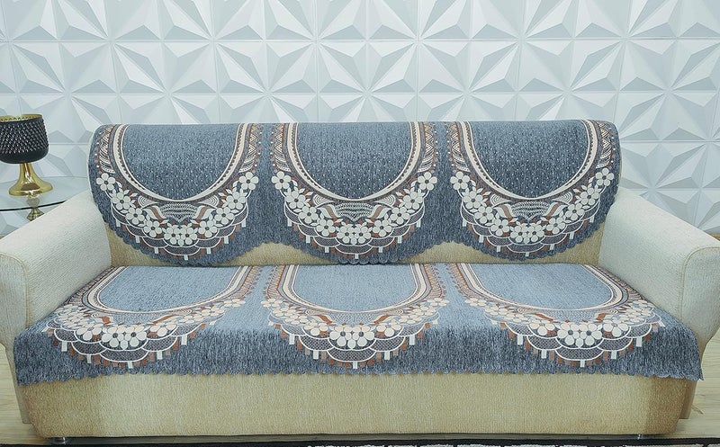 KREEVA Ultrasonic Cut Velvet Chenille Sofa Cover for 5 Seater 311 Sofa Venue Grey_1 6 Piece Set Sofa Slipcovers - Image 3