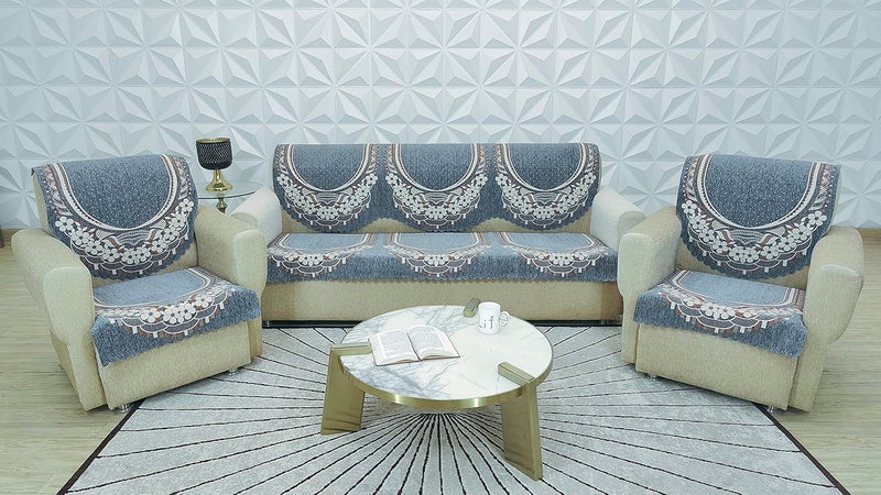 KREEVA Ultrasonic Cut Velvet Chenille Sofa Cover for 5 Seater 311 Sofa Venue Grey_1 6 Piece Set Sofa Slipcovers - Image 2