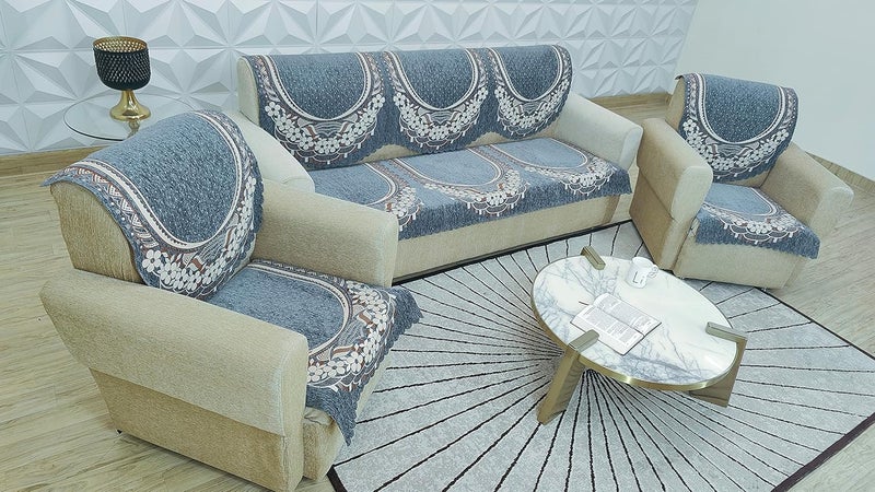 KREEVA Ultrasonic Cut Velvet Chenille Sofa Cover for 5 Seater 311 Sofa Venue Grey_1 6 Piece Set Sofa Slipcovers - Image 4