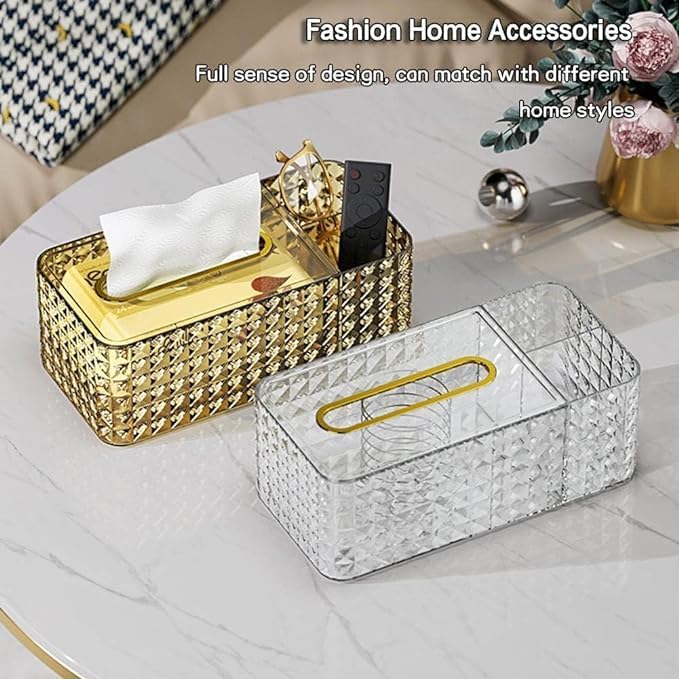 VIDORA Luxury Tissue Box Holder Luxury Design Tissue Paper Holder Tissue Box Holder with 2 Compartment for Makeup Brush and Accessory Organizer Paper Napkin Organizer Box for Home and Office - Image 2