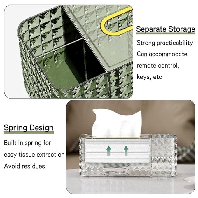 VIDORA Luxury Tissue Box Holder Luxury Design Tissue Paper Holder Tissue Box Holder with 2 Compartment for Makeup Brush and Accessory Organizer Paper Napkin Organizer Box for Home and Office - Image 4