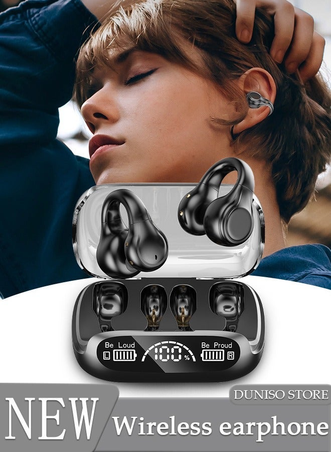 DUNISO Wireless Headphones Bluetooth Ear Clip Earphones Open Ear with Mic Wireless Charging Case LED Power Display for Running Sport Gym - Image 1