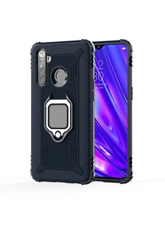 HuHa Case Cover For Realme 5 Pro Carbon Fiber Protective Case with 360 Degree Rotating Ring Holder Blue 