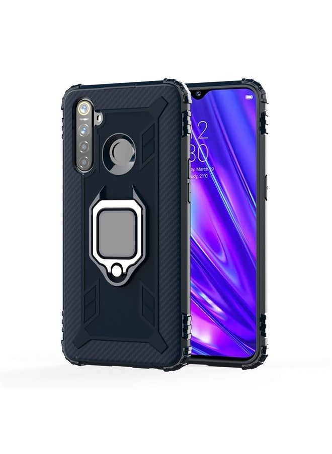 HuHa Case Cover For Realme 5 Pro Carbon Fiber Protective Case with 360 Degree Rotating Ring Holder Blue 