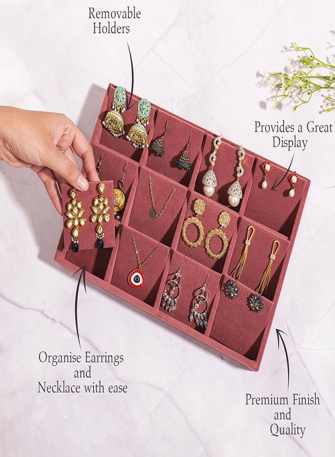 La Trove Velvet Jewelry Tray Organizer for Drawer, Earring, Chain & Necklace Storage Box, Pink - Image 4