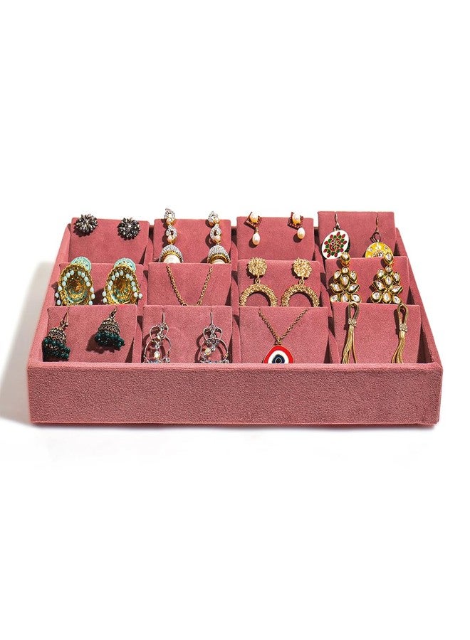 La Trove Velvet Jewelry Tray Organizer for Drawer, Earring, Chain & Necklace Storage Box, Pink - Image 2