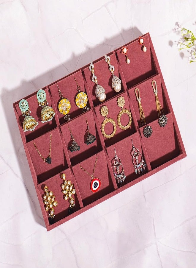 La Trove Velvet Jewelry Tray Organizer for Drawer, Earring, Chain & Necklace Storage Box, Pink - Image 1