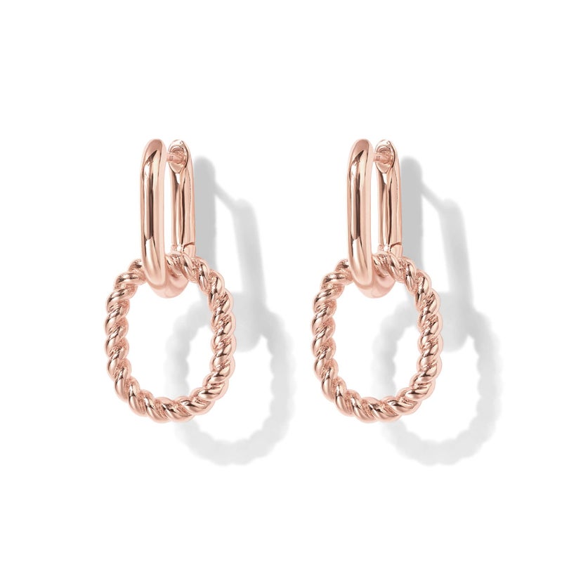 PAVOI 14K Rose Gold Plated Convertible Twisted Rope and Plain Paperclip Link Earrings for Women - Braided Drop Dangle Huggie Hoop Earrings - Image 3