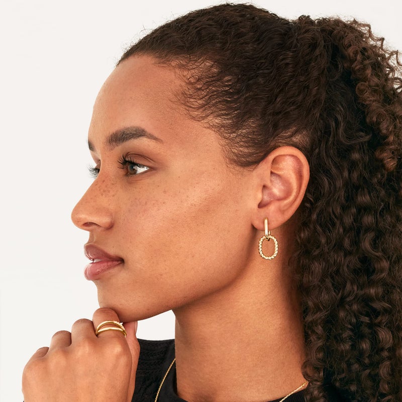 PAVOI 14K Rose Gold Plated Convertible Twisted Rope and Plain Paperclip Link Earrings for Women - Braided Drop Dangle Huggie Hoop Earrings - Image 2