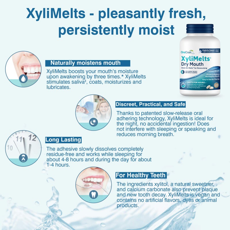 Oracoat XyliMelts for Dry Mouth Night Time or Day - Moisturizing Dry Mouth Adhering Discs, Sugar Free with Xylitol, 230 Count, Slightly Sweet Flavor, 8-Hour Relief - Image 5