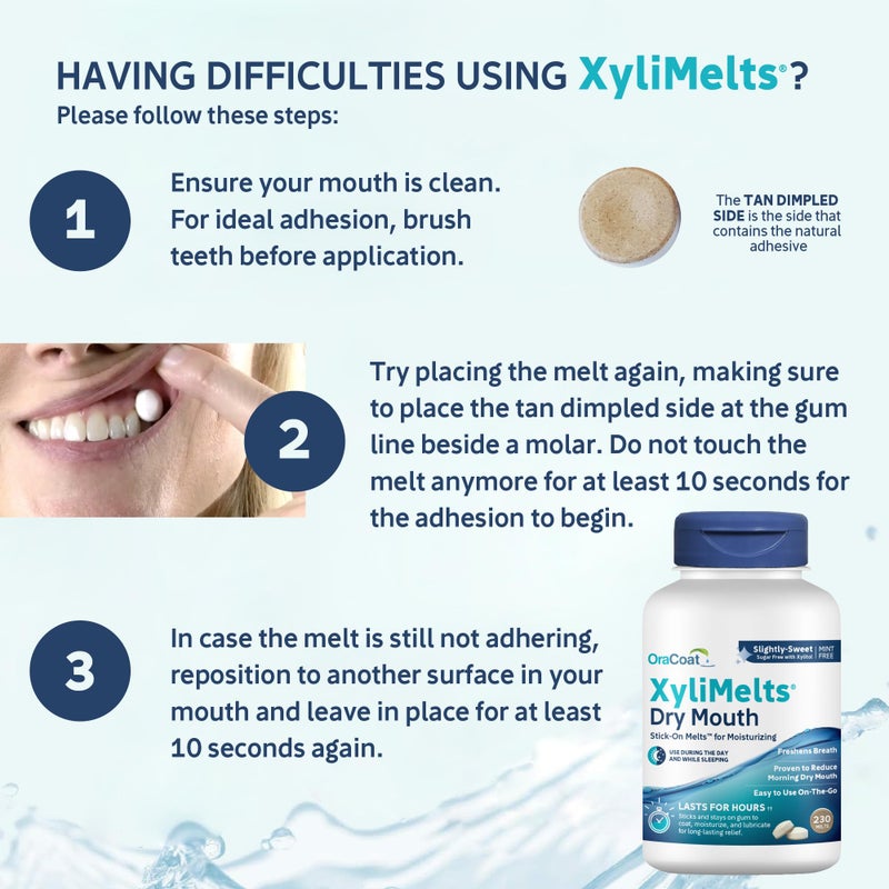 Oracoat XyliMelts for Dry Mouth Night Time or Day - Moisturizing Dry Mouth Adhering Discs, Sugar Free with Xylitol, 230 Count, Slightly Sweet Flavor, 8-Hour Relief - Image 3
