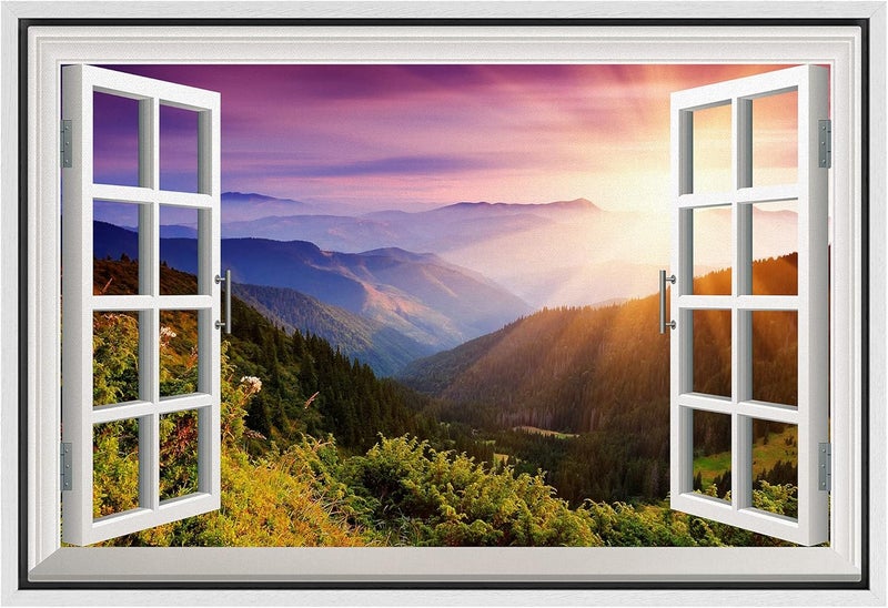 NWT Framed Canvas Print of Purple Sunset Over Mountain Valley - Image 1