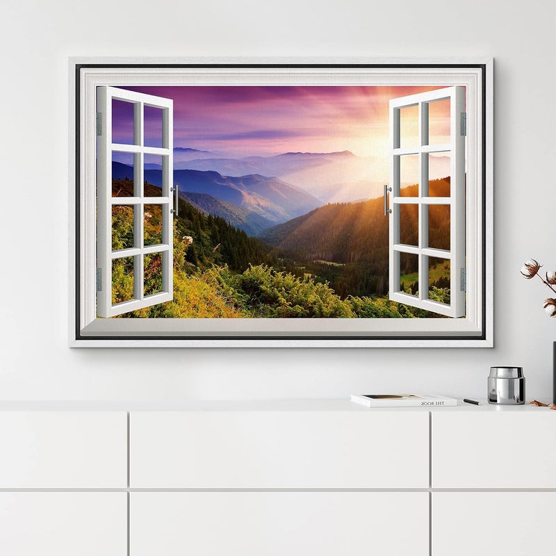NWT Framed Canvas Print of Purple Sunset Over Mountain Valley - Image 3