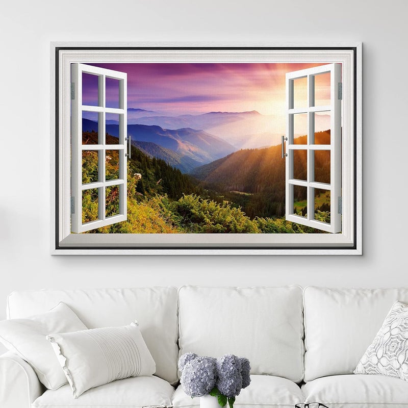 NWT Framed Canvas Print of Purple Sunset Over Mountain Valley - Image 2