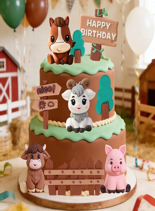 Tyotrbs Farm Animal Cake Toppers, Farm Birthday Party Supplies Decoration with Pig Horse Cow Sheep for Farm Animal Baby Shower Birthday Party Decorations - Image 2