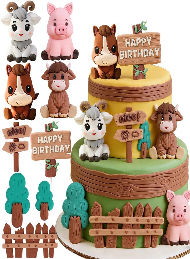Tyotrbs Farm Animal Cake Toppers, Farm Birthday Party Supplies Decoration with Pig Horse Cow Sheep for Farm Animal Baby Shower Birthday Party Decorations - Image 1