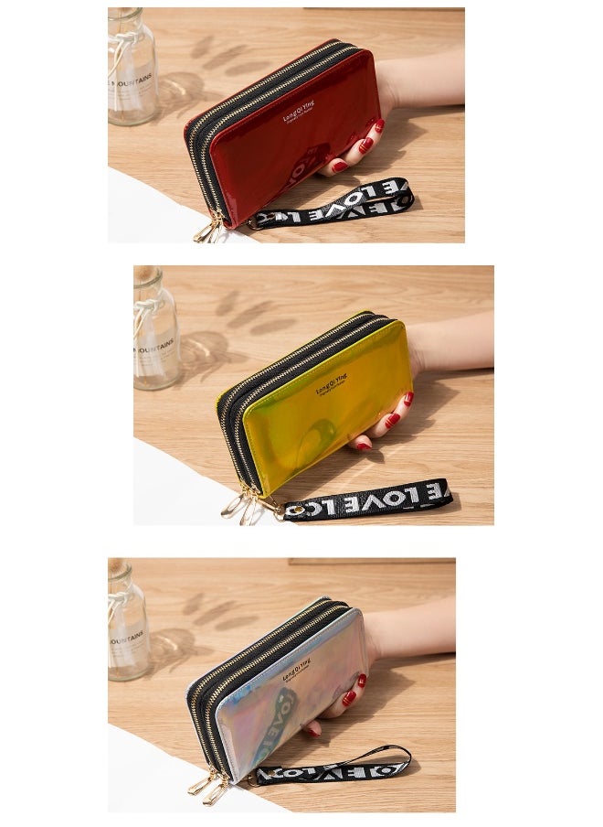 NIBEMINENT Women's Long Purse Double Zipper Mobile Phone Bag Student Laser Money Clip Large Capacity Clutch Bag Soft Coin Purse  - Image 2