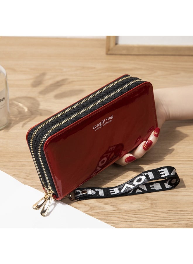 NIBEMINENT Women's Long Purse Double Zipper Mobile Phone Bag Student Laser Money Clip Large Capacity Clutch Bag Soft Coin Purse  - Image 1