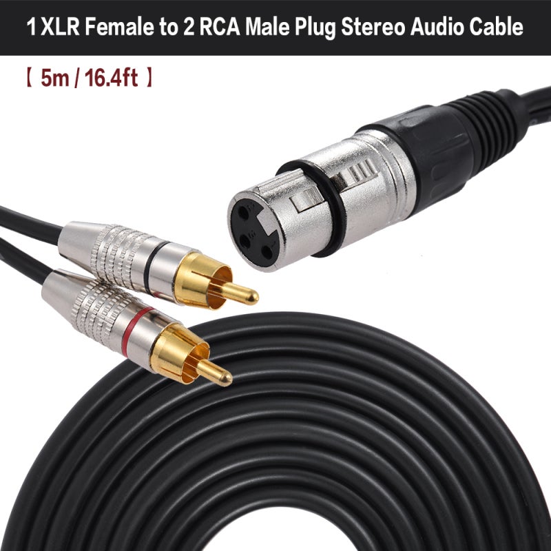 كابل صوت XLR إلى RCA بطول 5 أمتار، سلك نحاسي خالٍ من الأكسجين (OFC)، قابس معدني متين - نقل صوت نقي لأنظمة الصوت الاحترافية - Image 1