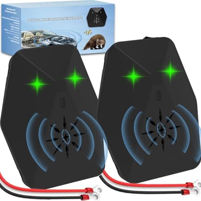 rayihni Marten deterrent car, 2 modes with multi-frequency ultrasound and flash light, efficient marten defense, 12 V car battery, automatic marten repellent device for engine compartments, pack of 2 - Image 1