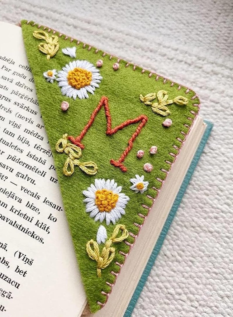 klarako Bloomy Line - Personalized Hand Embroidered Corner Bookmark/Handmade Custom Letter Bookmark/Hand Stitched Felt Corner Bookmark, Rosie Delight Bookmark, Embroidered Book Corner (Summer,M) - Image 1