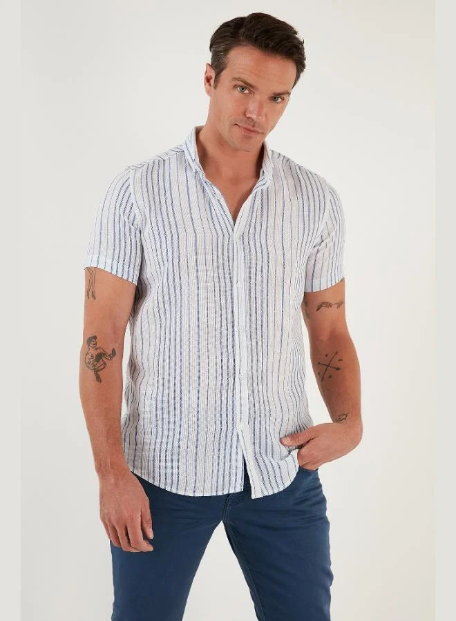 Buratti  Buratti Striped Cotton Slim Fit Short-Sleeve Shirt Men's SHIRT CF23S116097 for Men | Best Price UAE