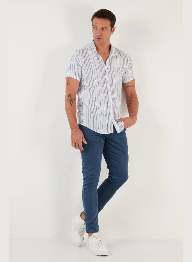 Buratti  Buratti Striped Cotton Slim Fit Short-Sleeve Shirt Men's SHIRT CF23S116097 for Men | Best Price UAE