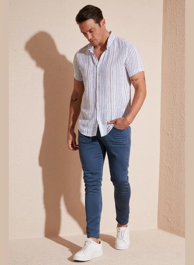 Buratti  Buratti Striped Cotton Slim Fit Short-Sleeve Shirt Men's SHIRT CF23S116097 for Men | Best Price UAE