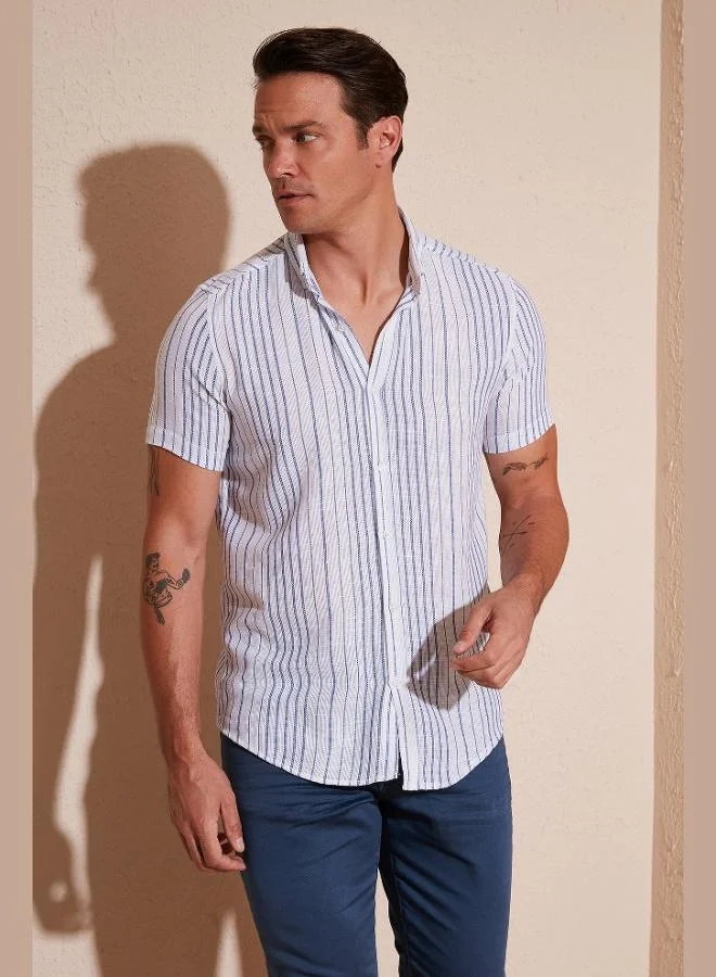 Buratti  Buratti Striped Cotton Slim Fit Short-Sleeve Shirt Men's SHIRT CF23S116097 for Men | Best Price UAE