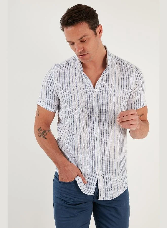 Buratti Striped Cotton Slim Fit Short-Sleeve Shirt Men's SHIRT CF23S116097