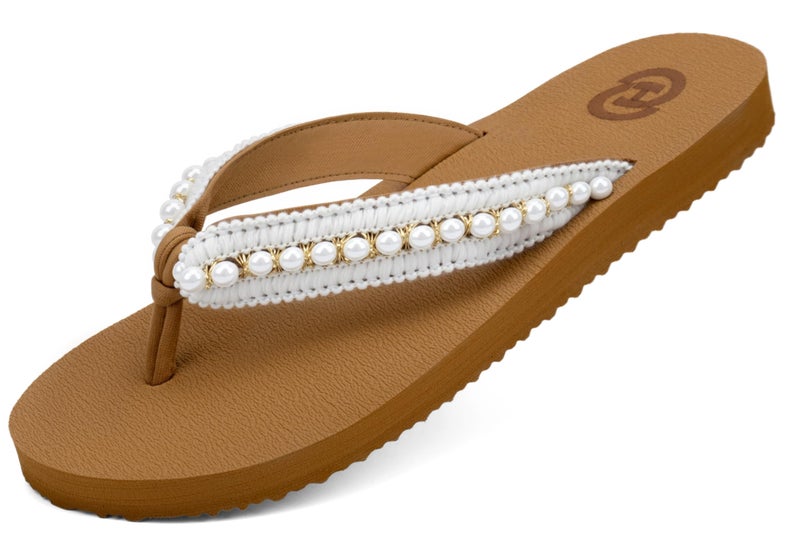 ChayChax Flip Flops for Women with Arch Support Comfortable Cushion Mat Summer Beach Walking Thong Sandals Indoor Outdoor, White, 8.5 Women - Image 1