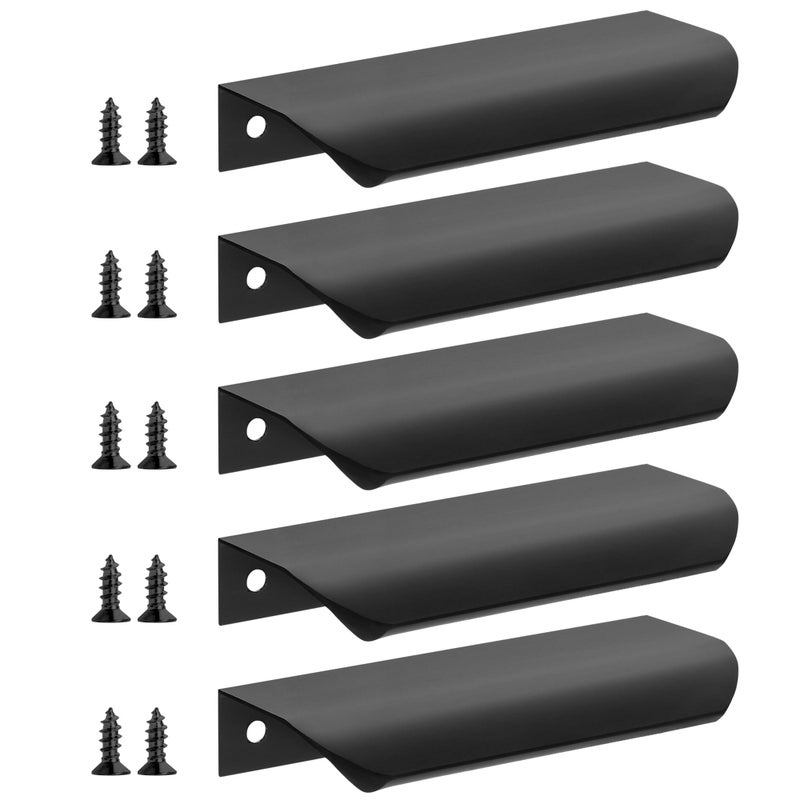 Malimali 5 Pack Black Finger Edge Pulls For Cabinets 4.72"" Drawer Pulls Kitchen Cabinet Handles Modern Aluminum Concealed Tab Pulls For Closet Door  Matte Black - Image 1