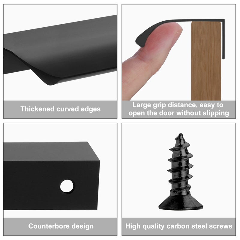 Malimali 5 Pack Black Finger Edge Pulls For Cabinets 4.72"" Drawer Pulls Kitchen Cabinet Handles Modern Aluminum Concealed Tab Pulls For Closet Door  Matte Black - Image 3