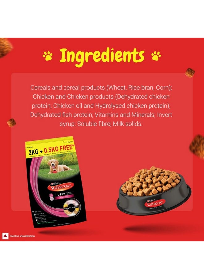 PURINA - Supercoat Puppy Dry Dog Food, Up To 12 Months, 2Kg + 0.5Kg Free Bag, With Chicken, Smart Blend Precise Nutrition For Whole Body Health, No Artificial Colours & Flavours - Image 1
