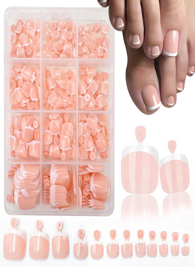 ROKHEVN 240pcs Press On Toenails Short Square Fake Toenails White French Tip False Toenails With Design Full Cover Acrylic Toenail Glossy Glue On Toe Nail for Women Manicure 12 packs - Image 1
